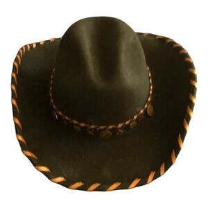 Bullhide Western Cowboy Hat Black Wool Felt Braided Trim Conchos Size Large